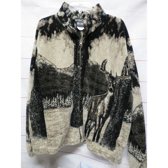Outback Trading Company Women Large Jacket Western Mountain Deer Print Fleece - Picture 1 of 9